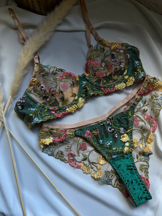Ensemble de Lingerie Sexy Fleur Émeraude